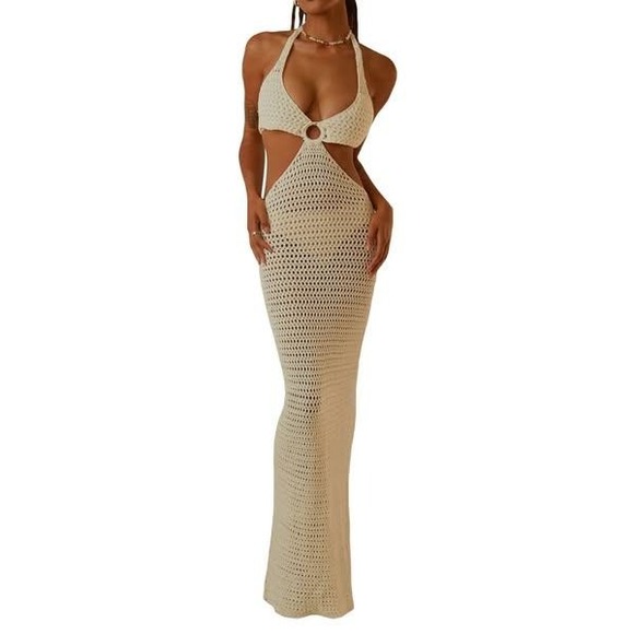 Dresses & Skirts - Crochet Halter Maxi Dress Cutout Knit Cover Up‎ Beach Summer - Size S